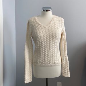 Cream v neck cable sweater